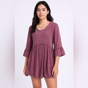 POL Rosalind Babydoll Crochet Swing Top Purple Pink Small